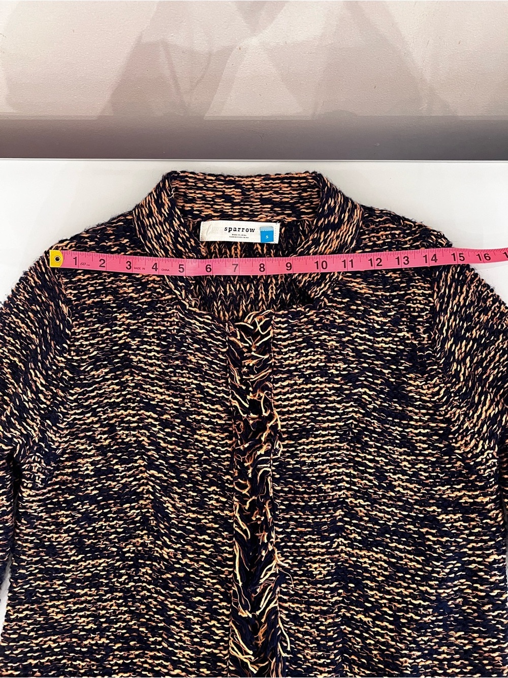 Anthropologie Sparrow Marled Peat Linen Wool Fringe Cardigan Sweater S - Picture 12 of 16